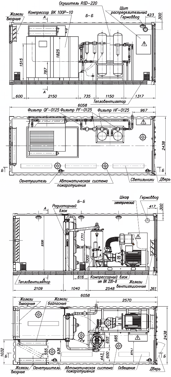 Примеры структурных схем модульных компрессорных станций Remeza